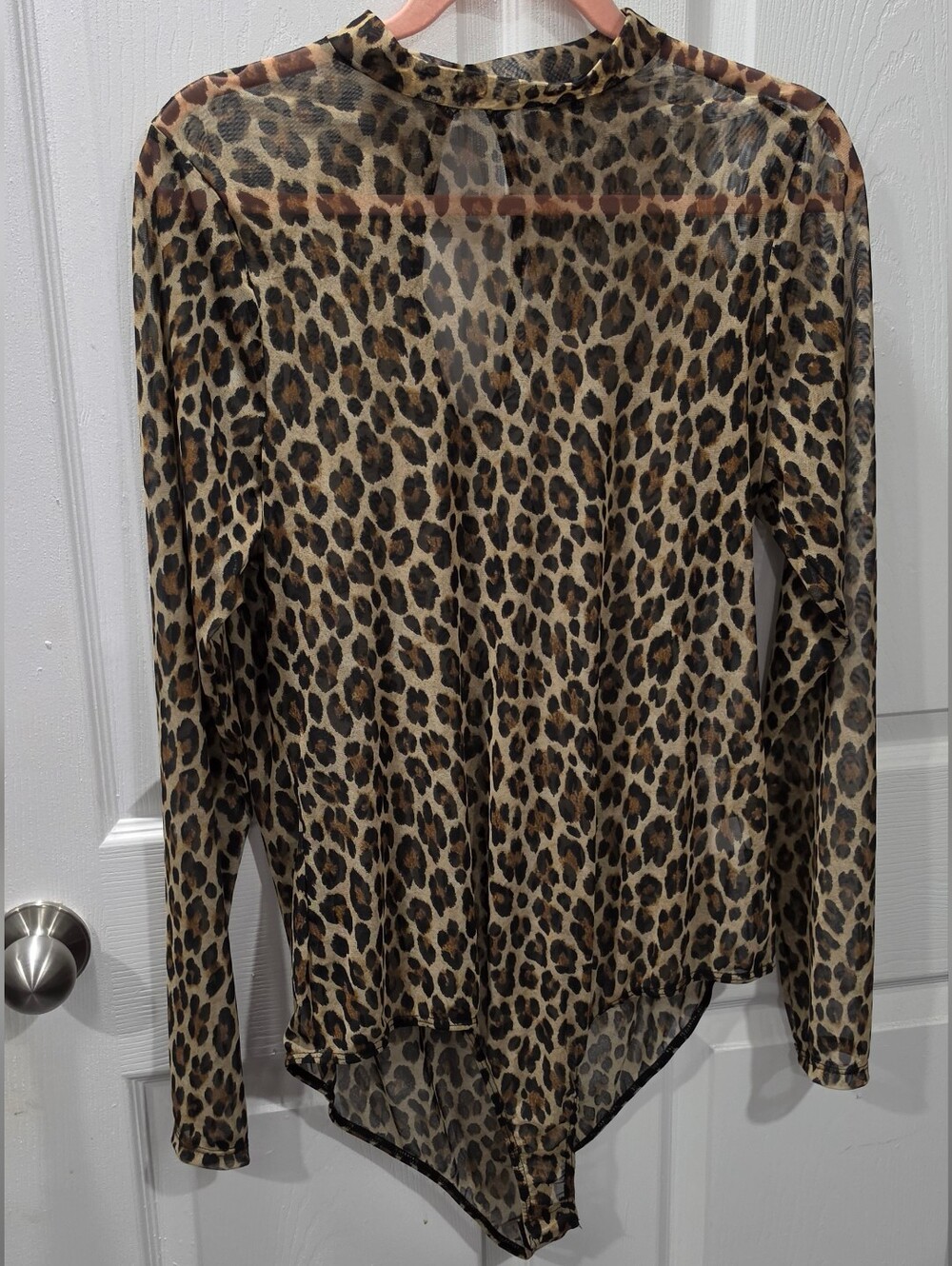 Leopard Print Sheer Long-Sleeve Bodysuit